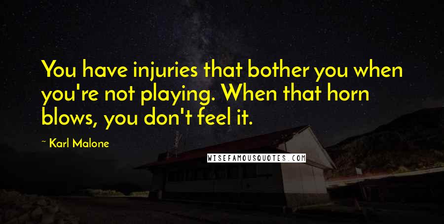 Karl Malone Quotes: You have injuries that bother you when you're not playing. When that horn blows, you don't feel it.