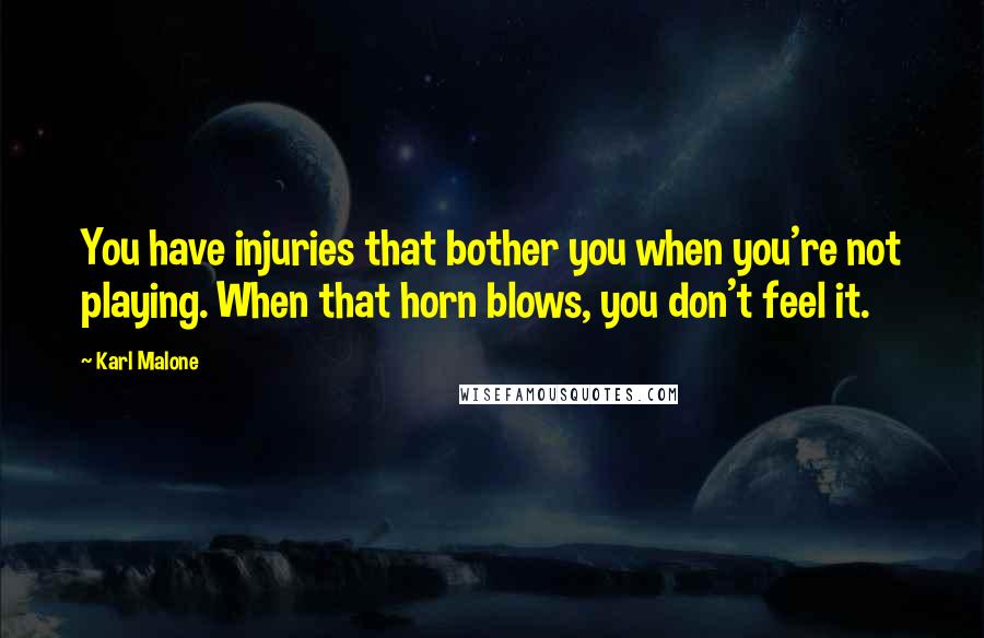Karl Malone Quotes: You have injuries that bother you when you're not playing. When that horn blows, you don't feel it.