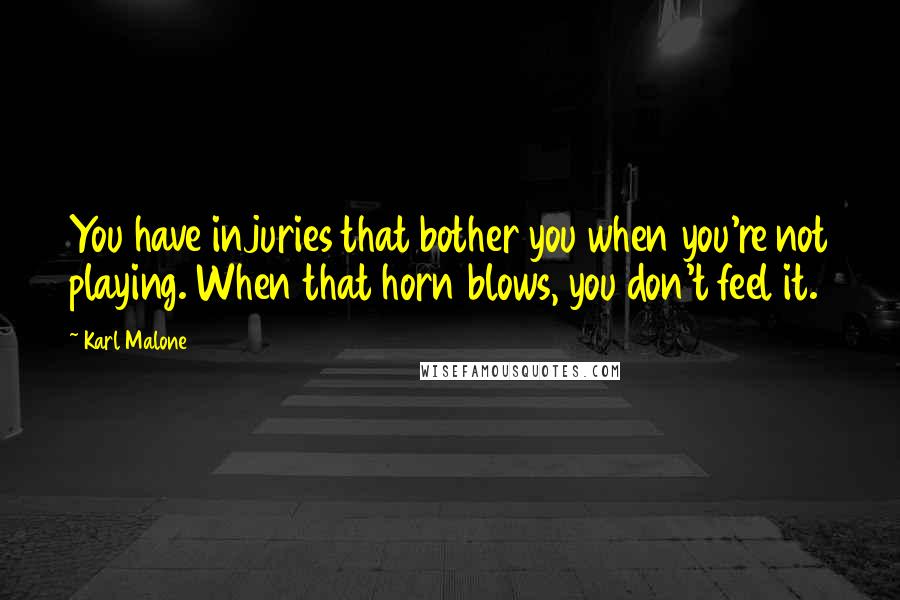 Karl Malone Quotes: You have injuries that bother you when you're not playing. When that horn blows, you don't feel it.