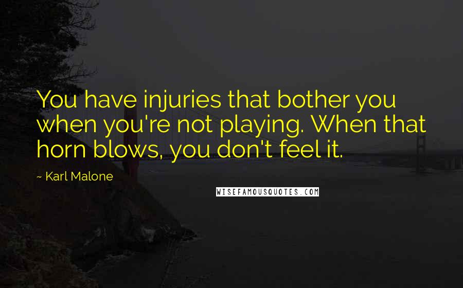 Karl Malone Quotes: You have injuries that bother you when you're not playing. When that horn blows, you don't feel it.