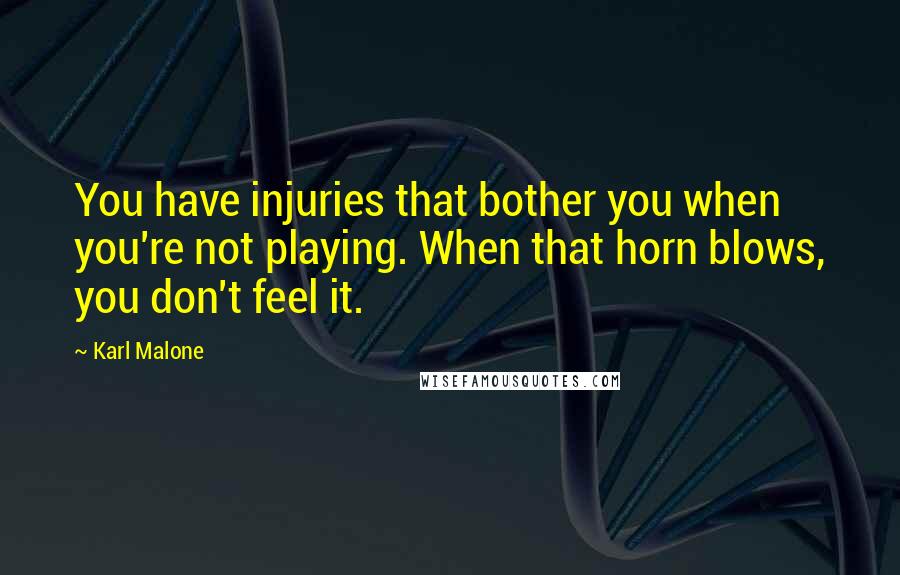 Karl Malone Quotes: You have injuries that bother you when you're not playing. When that horn blows, you don't feel it.