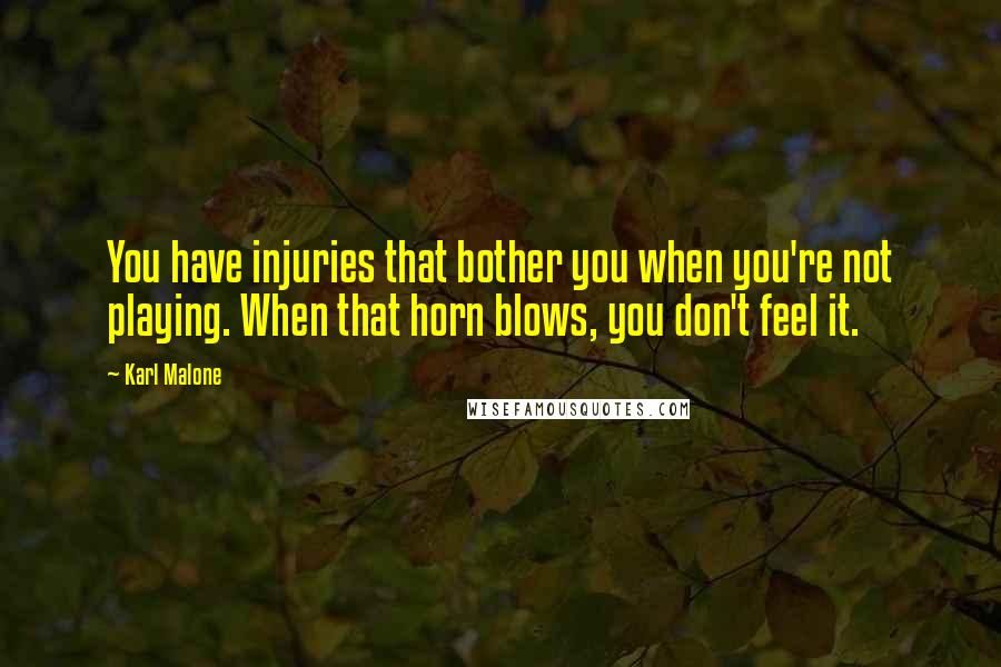 Karl Malone Quotes: You have injuries that bother you when you're not playing. When that horn blows, you don't feel it.