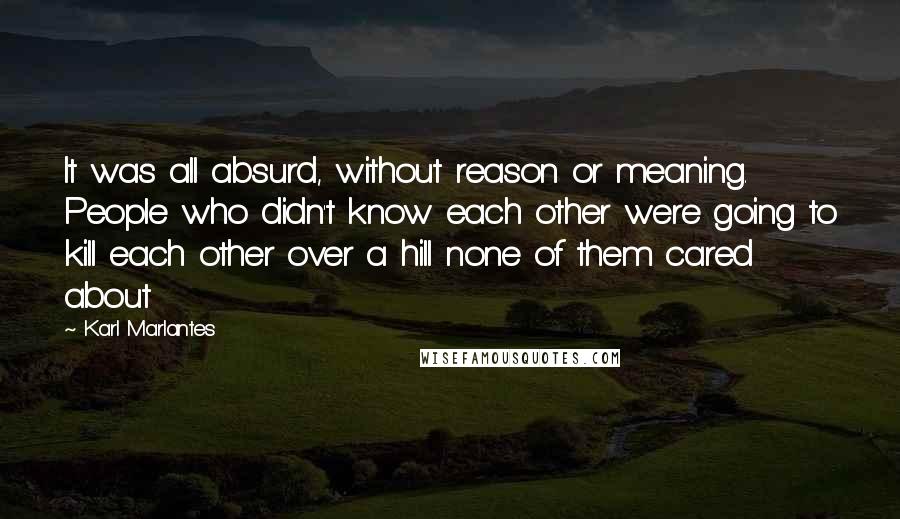 Karl Marlantes Quotes: It was all absurd, without reason or meaning. People who didn't know each other were going to kill each other over a hill none of them cared about