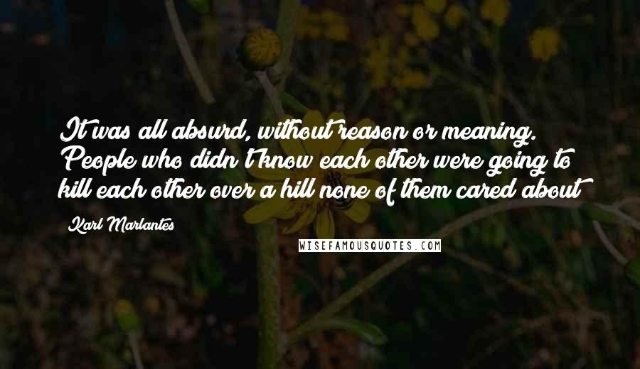 Karl Marlantes Quotes: It was all absurd, without reason or meaning. People who didn't know each other were going to kill each other over a hill none of them cared about