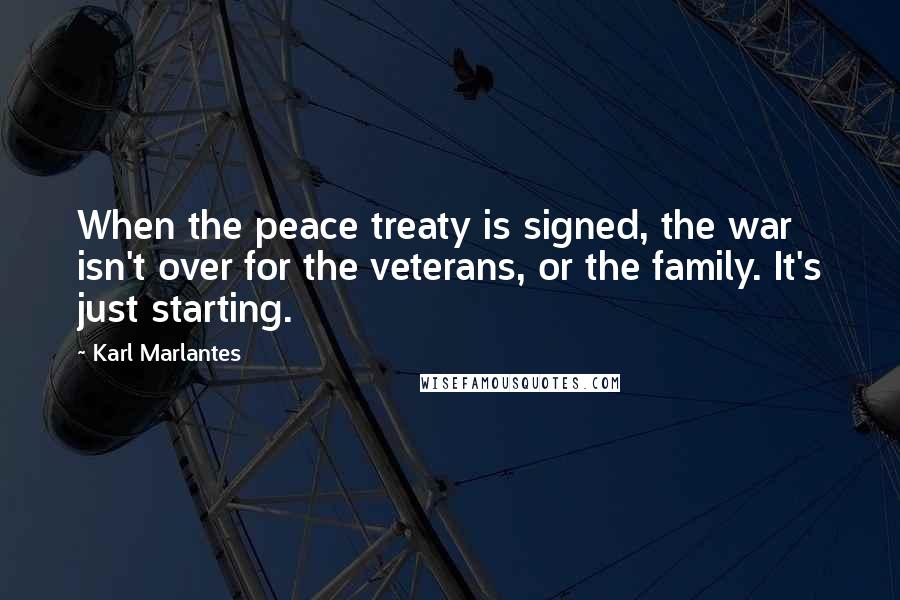 Karl Marlantes Quotes: When the peace treaty is signed, the war isn't over for the veterans, or the family. It's just starting.