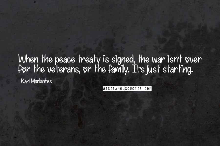 Karl Marlantes Quotes: When the peace treaty is signed, the war isn't over for the veterans, or the family. It's just starting.