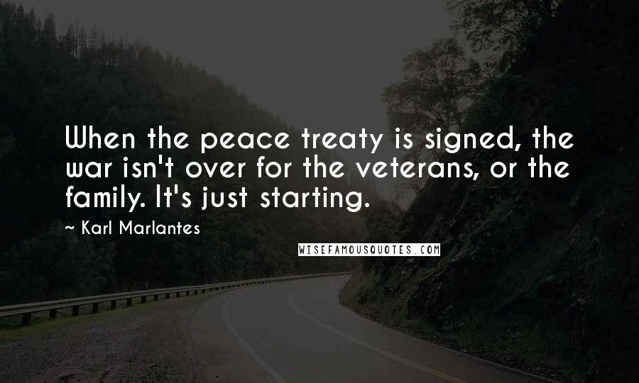 Karl Marlantes Quotes: When the peace treaty is signed, the war isn't over for the veterans, or the family. It's just starting.