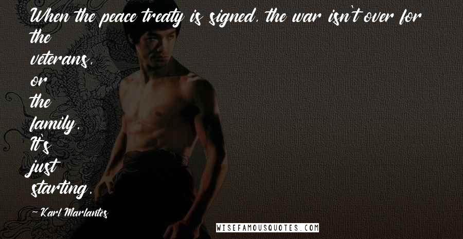 Karl Marlantes Quotes: When the peace treaty is signed, the war isn't over for the veterans, or the family. It's just starting.