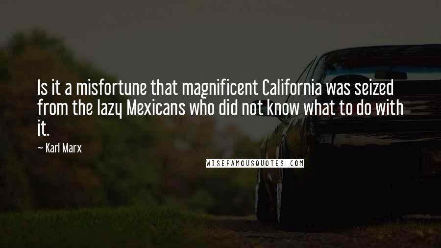 Karl Marx Quotes: Is it a misfortune that magnificent California was seized from the lazy Mexicans who did not know what to do with it.