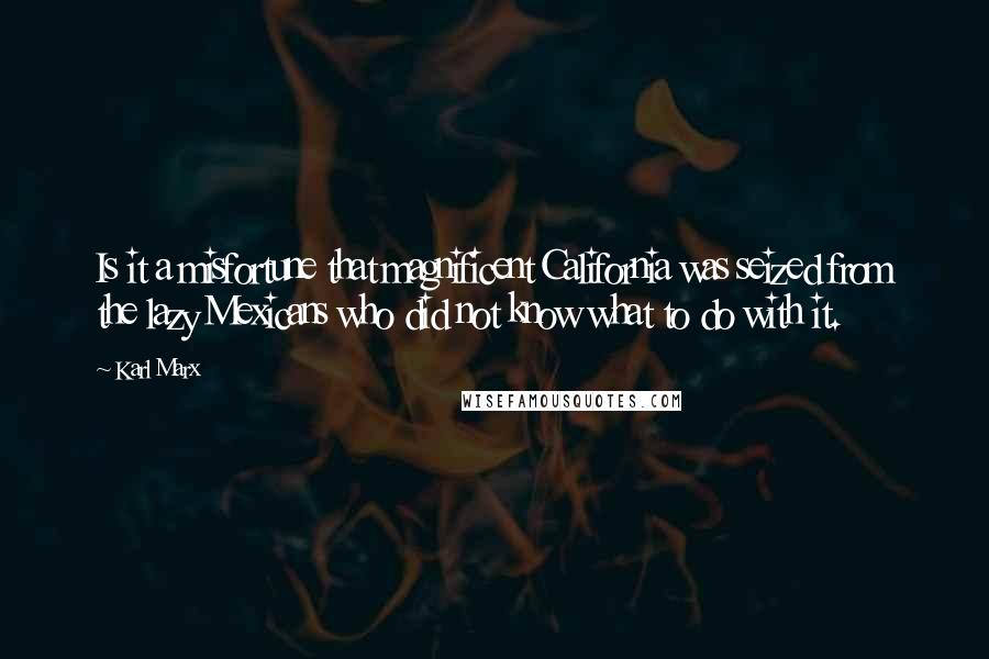Karl Marx Quotes: Is it a misfortune that magnificent California was seized from the lazy Mexicans who did not know what to do with it.