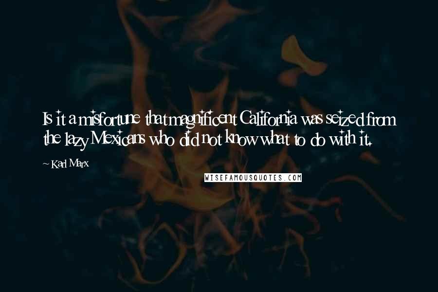 Karl Marx Quotes: Is it a misfortune that magnificent California was seized from the lazy Mexicans who did not know what to do with it.