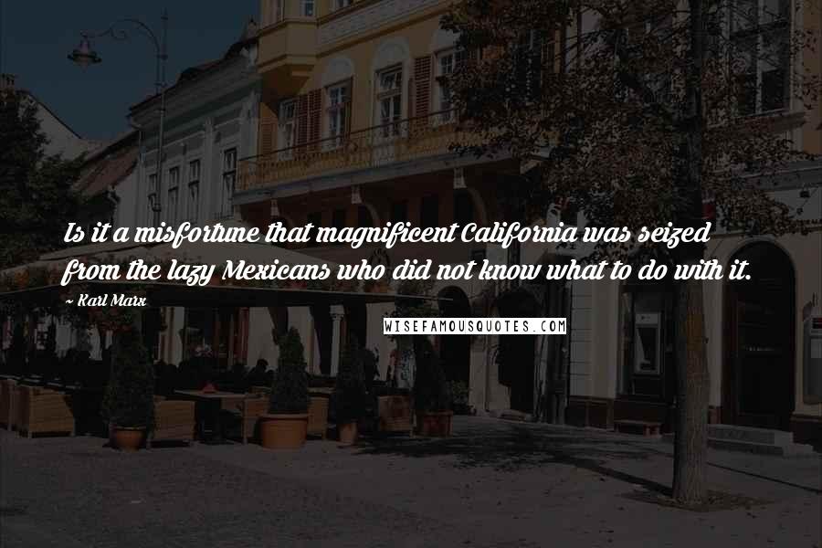 Karl Marx Quotes: Is it a misfortune that magnificent California was seized from the lazy Mexicans who did not know what to do with it.