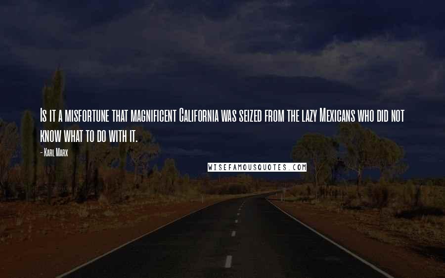 Karl Marx Quotes: Is it a misfortune that magnificent California was seized from the lazy Mexicans who did not know what to do with it.