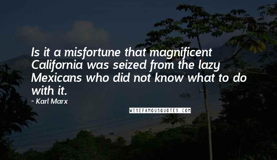 Karl Marx Quotes: Is it a misfortune that magnificent California was seized from the lazy Mexicans who did not know what to do with it.