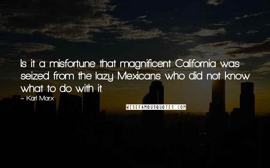 Karl Marx Quotes: Is it a misfortune that magnificent California was seized from the lazy Mexicans who did not know what to do with it.