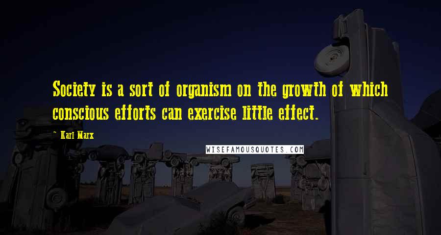Karl Marx Quotes: Society is a sort of organism on the growth of which conscious efforts can exercise little effect.