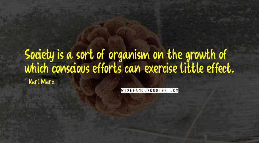 Karl Marx Quotes: Society is a sort of organism on the growth of which conscious efforts can exercise little effect.