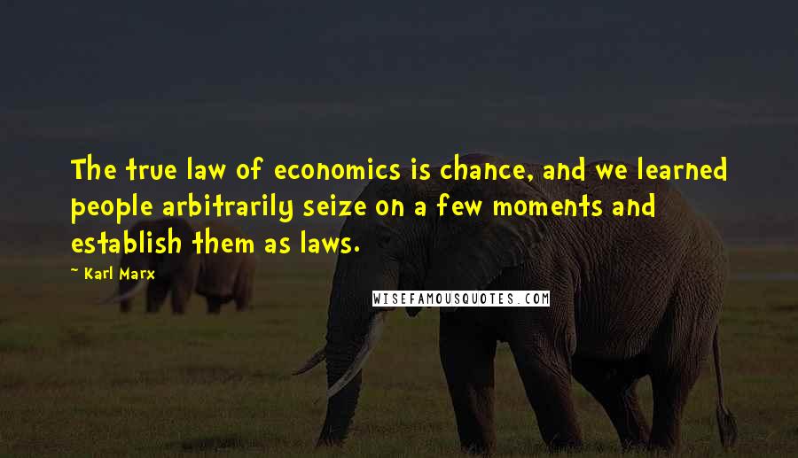 Karl Marx Quotes: The true law of economics is chance, and we learned people arbitrarily seize on a few moments and establish them as laws.