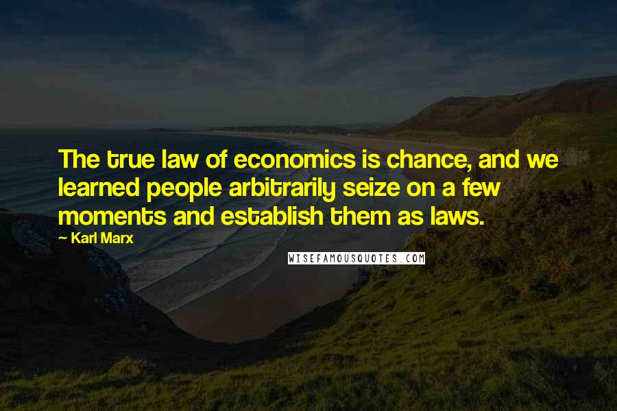 Karl Marx Quotes: The true law of economics is chance, and we learned people arbitrarily seize on a few moments and establish them as laws.