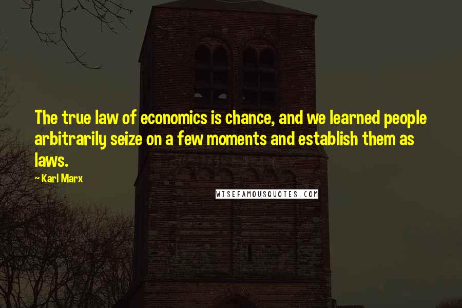Karl Marx Quotes: The true law of economics is chance, and we learned people arbitrarily seize on a few moments and establish them as laws.