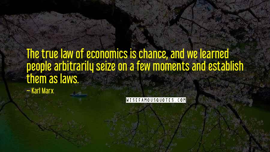 Karl Marx Quotes: The true law of economics is chance, and we learned people arbitrarily seize on a few moments and establish them as laws.