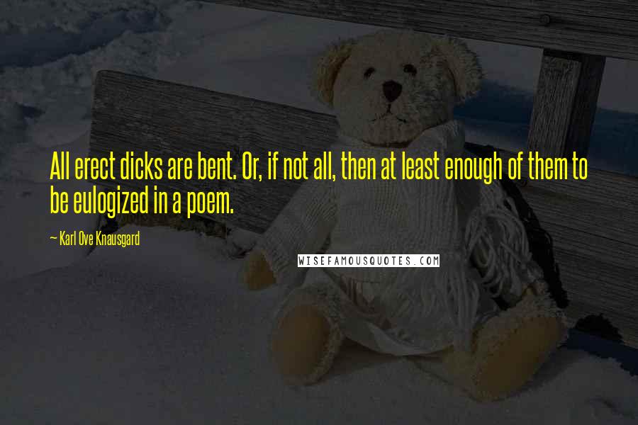 Karl Ove Knausgard Quotes: All erect dicks are bent. Or, if not all, then at least enough of them to be eulogized in a poem.