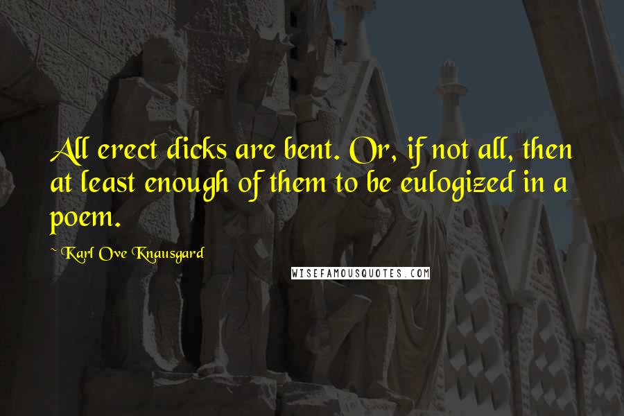 Karl Ove Knausgard Quotes: All erect dicks are bent. Or, if not all, then at least enough of them to be eulogized in a poem.