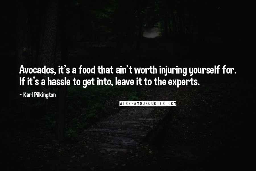 Karl Pilkington Quotes: Avocados, it's a food that ain't worth injuring yourself for. If it's a hassle to get into, leave it to the experts.