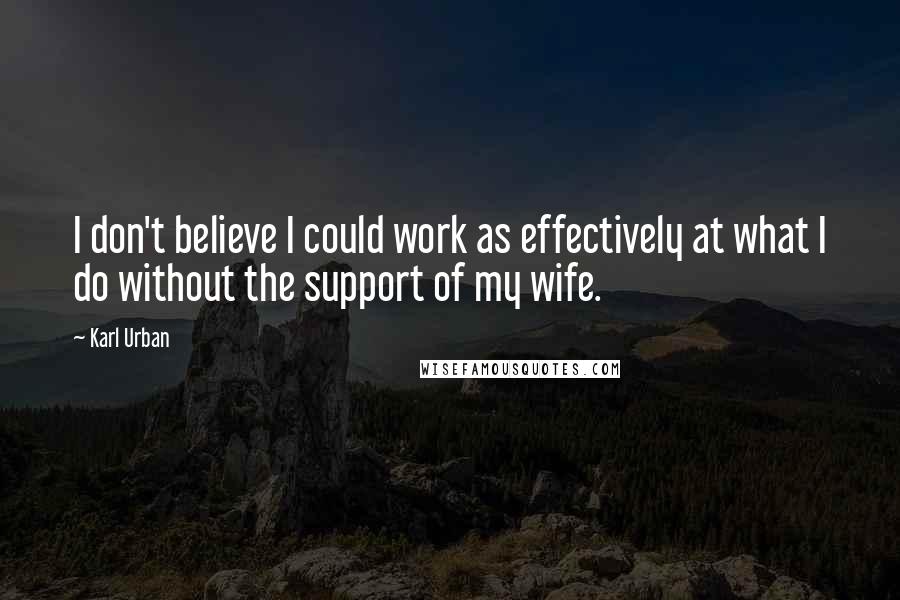 Karl Urban Quotes: I don't believe I could work as effectively at what I do without the support of my wife.