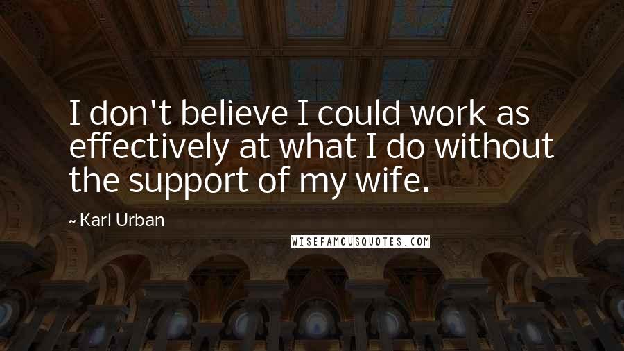 Karl Urban Quotes: I don't believe I could work as effectively at what I do without the support of my wife.