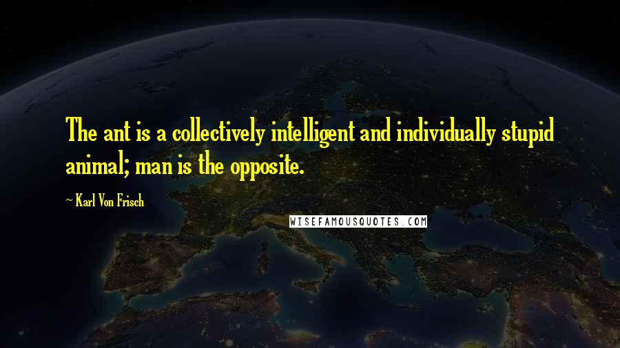 Karl Von Frisch Quotes: The ant is a collectively intelligent and individually stupid animal; man is the opposite.