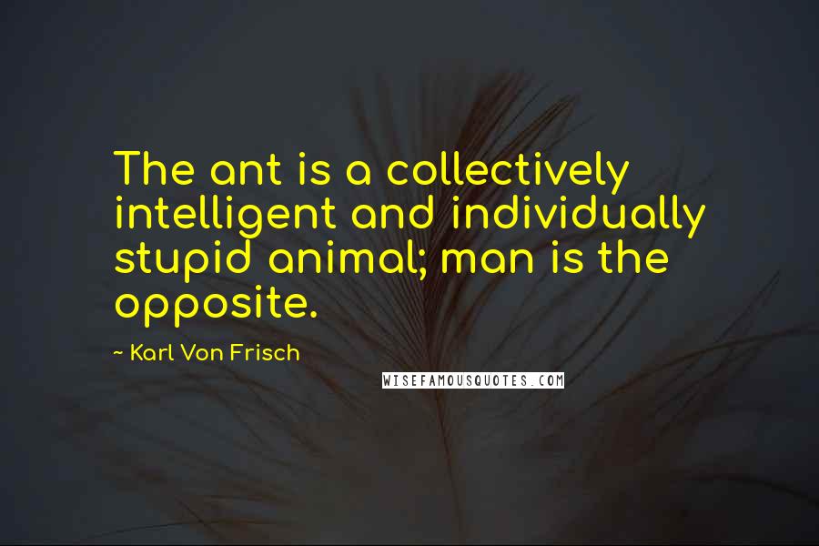 Karl Von Frisch Quotes: The ant is a collectively intelligent and individually stupid animal; man is the opposite.