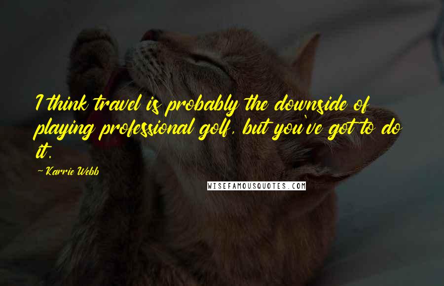 Karrie Webb Quotes: I think travel is probably the downside of playing professional golf, but you've got to do it.