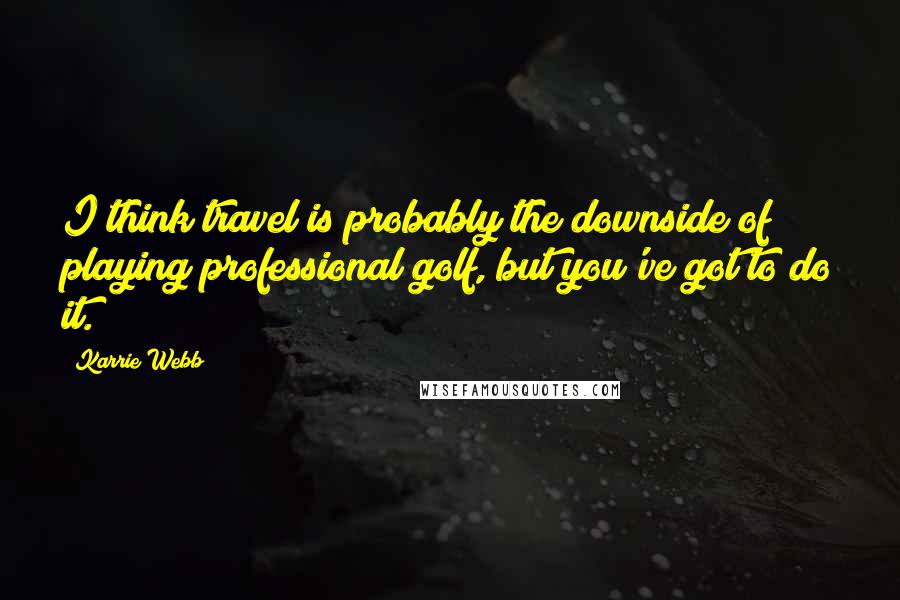 Karrie Webb Quotes: I think travel is probably the downside of playing professional golf, but you've got to do it.