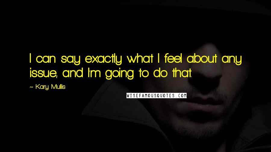 Kary Mullis Quotes: I can say exactly what I feel about any issue, and I'm going to do that.