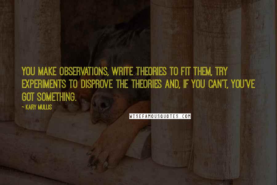 Kary Mullis Quotes: You make observations, write theories to fit them, try experiments to disprove the theories and, if you can't, you've got something.