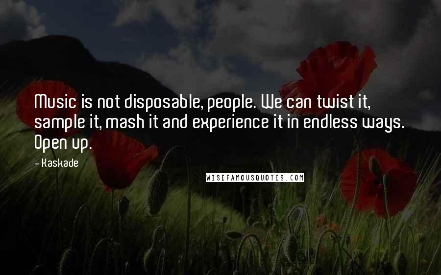 Kaskade Quotes: Music is not disposable, people. We can twist it, sample it, mash it and experience it in endless ways. Open up.