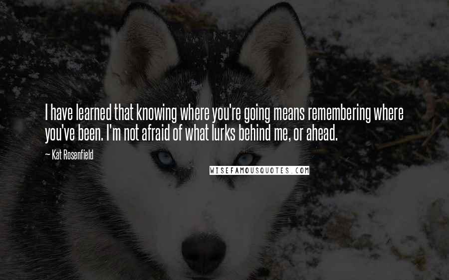 Kat Rosenfield Quotes: I have learned that knowing where you're going means remembering where you've been. I'm not afraid of what lurks behind me, or ahead.