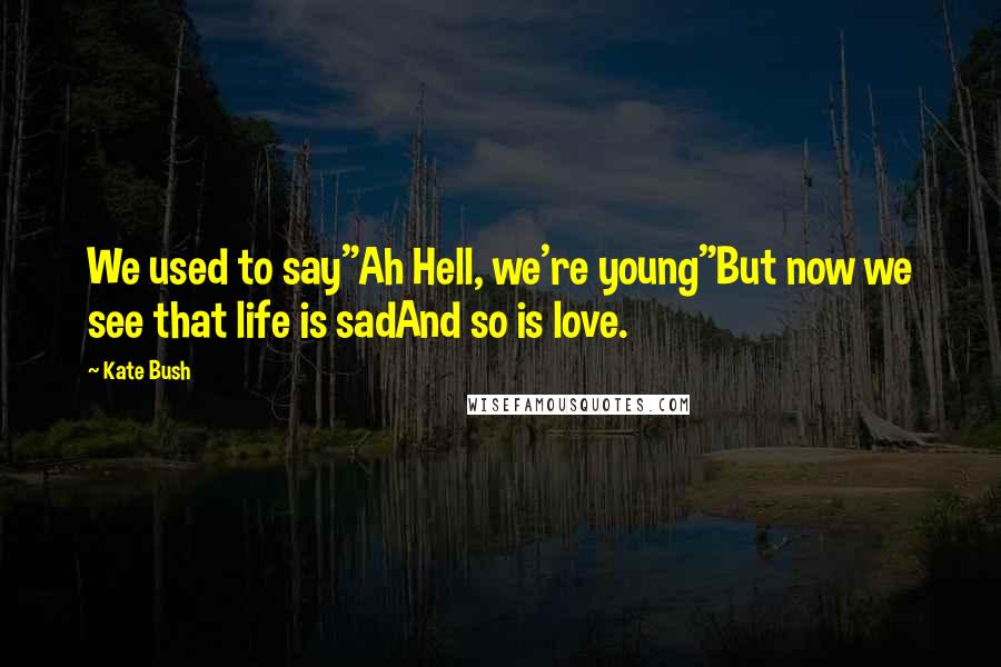 Kate Bush Quotes: We used to say"Ah Hell, we're young"But now we see that life is sadAnd so is love.