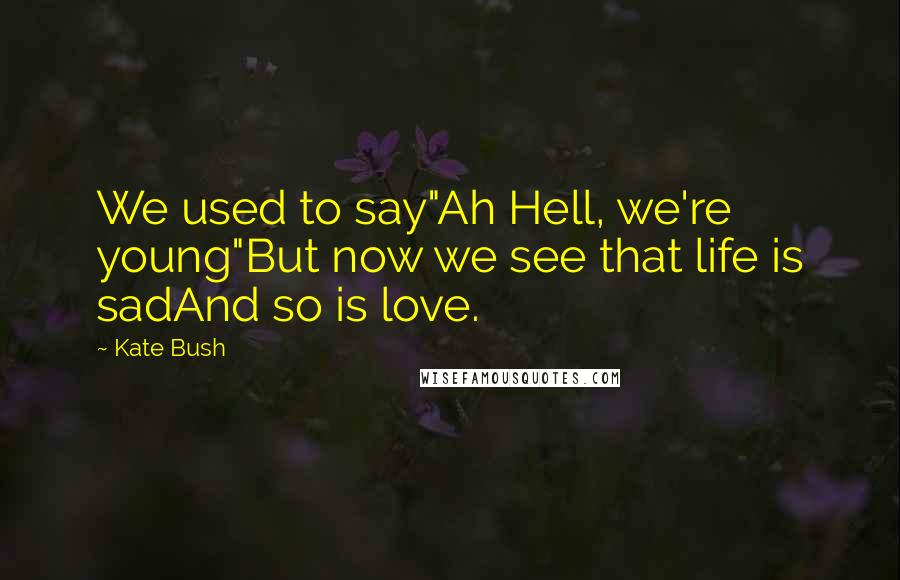 Kate Bush Quotes: We used to say"Ah Hell, we're young"But now we see that life is sadAnd so is love.