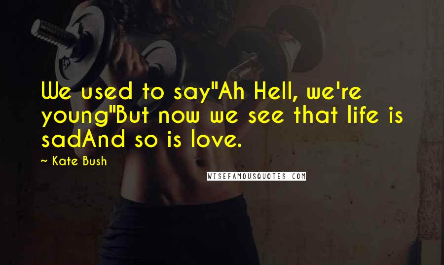 Kate Bush Quotes: We used to say"Ah Hell, we're young"But now we see that life is sadAnd so is love.