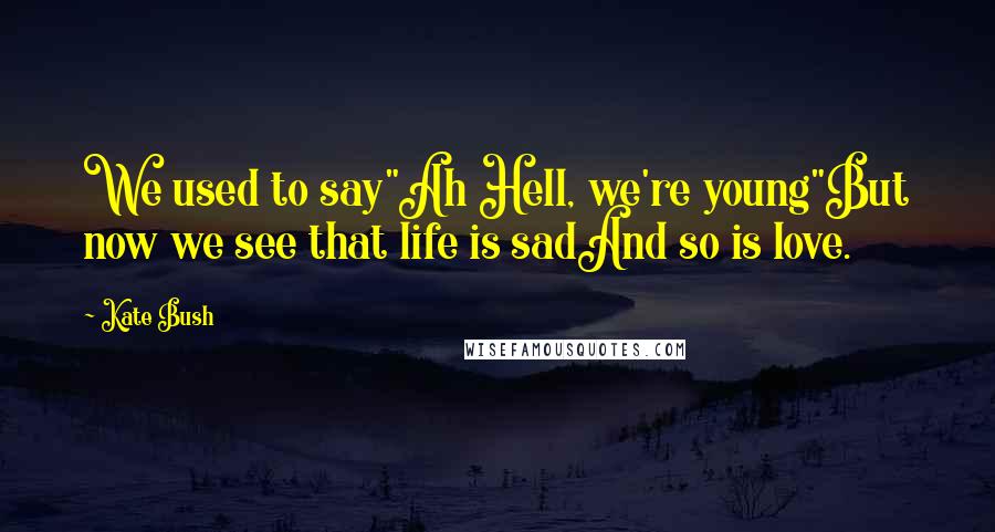 Kate Bush Quotes: We used to say"Ah Hell, we're young"But now we see that life is sadAnd so is love.