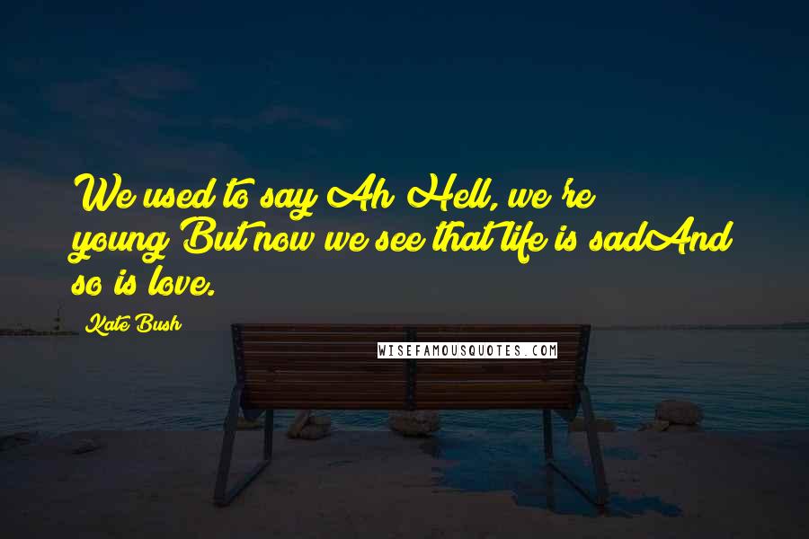 Kate Bush Quotes: We used to say"Ah Hell, we're young"But now we see that life is sadAnd so is love.