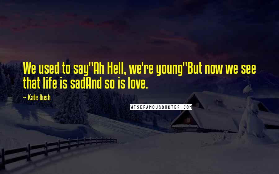 Kate Bush Quotes: We used to say"Ah Hell, we're young"But now we see that life is sadAnd so is love.