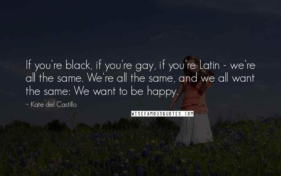 Kate Del Castillo Quotes: If you're black, if you're gay, if you're Latin - we're all the same. We're all the same, and we all want the same: We want to be happy.