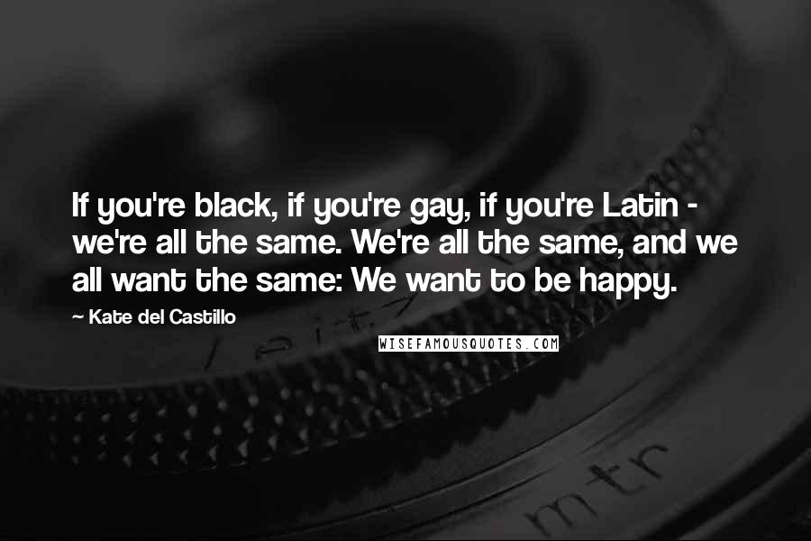 Kate Del Castillo Quotes: If you're black, if you're gay, if you're Latin - we're all the same. We're all the same, and we all want the same: We want to be happy.