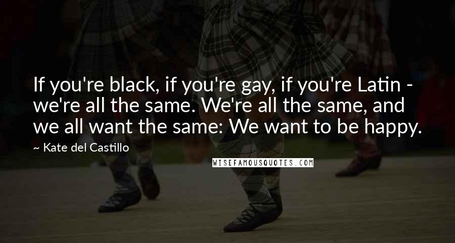 Kate Del Castillo Quotes: If you're black, if you're gay, if you're Latin - we're all the same. We're all the same, and we all want the same: We want to be happy.