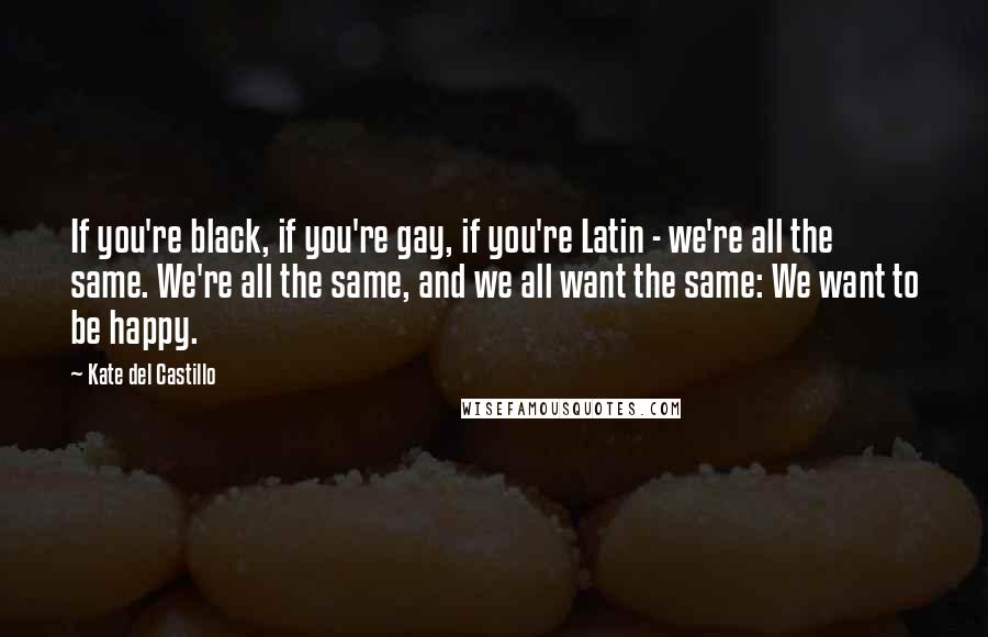 Kate Del Castillo Quotes: If you're black, if you're gay, if you're Latin - we're all the same. We're all the same, and we all want the same: We want to be happy.