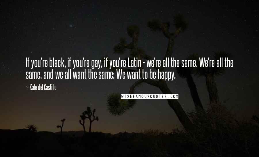 Kate Del Castillo Quotes: If you're black, if you're gay, if you're Latin - we're all the same. We're all the same, and we all want the same: We want to be happy.