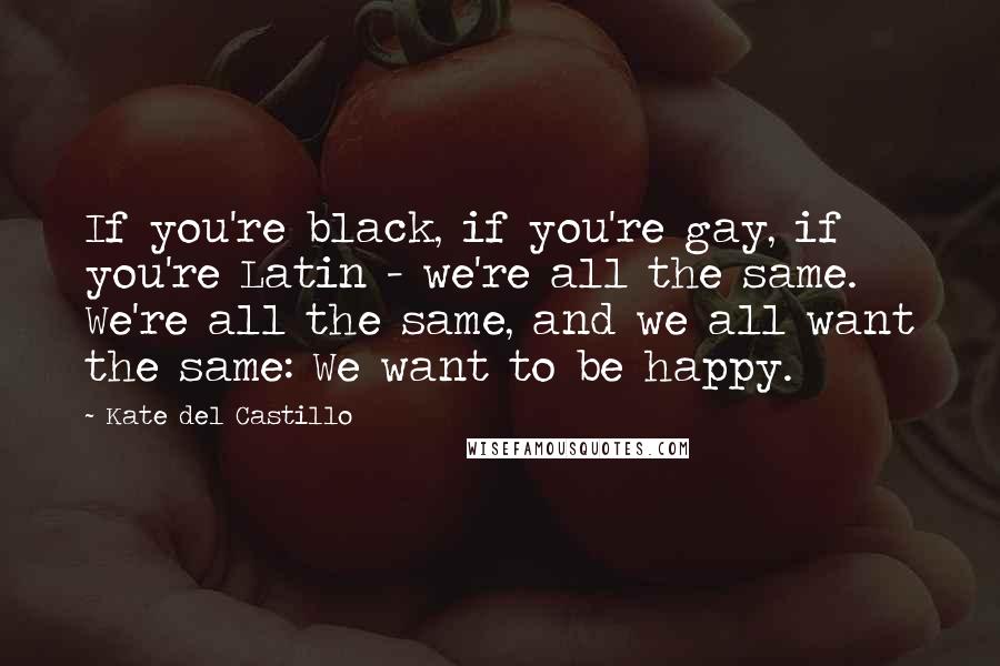 Kate Del Castillo Quotes: If you're black, if you're gay, if you're Latin - we're all the same. We're all the same, and we all want the same: We want to be happy.